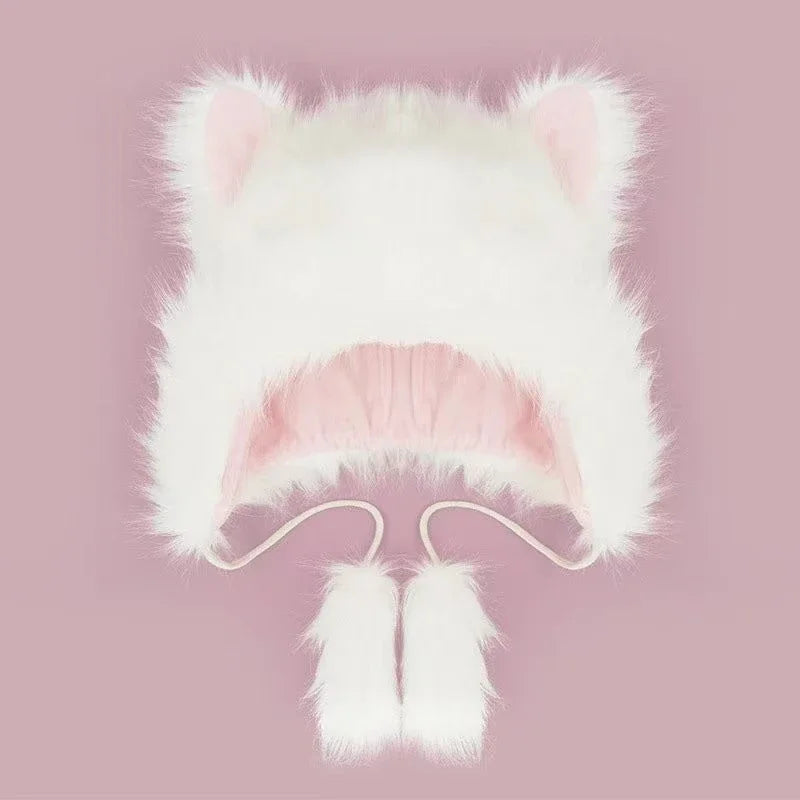 Whimsy Fox Ear Plush Beanie in White
