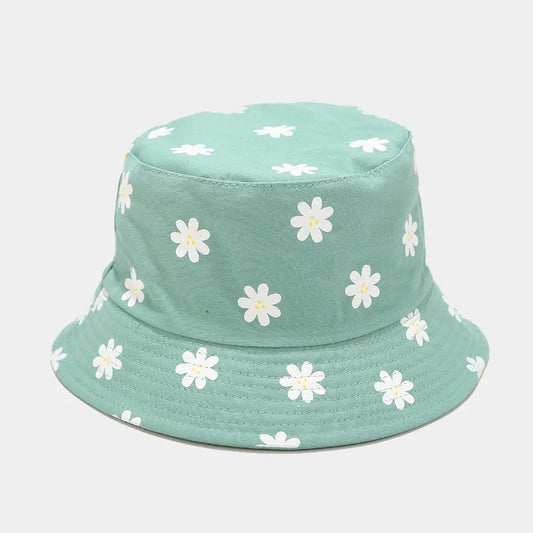 Floral print cotton bucket hat in beige, classic fisherman shape