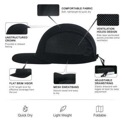 The Riviera | Unisex Lightweight Quick-Dry Flat Brim Baseball Cap | Urban Caps NZ