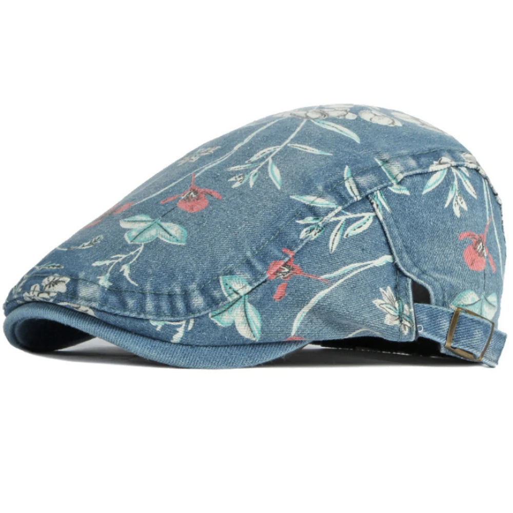 Rochester Floral Artist Beret in Middle Blue