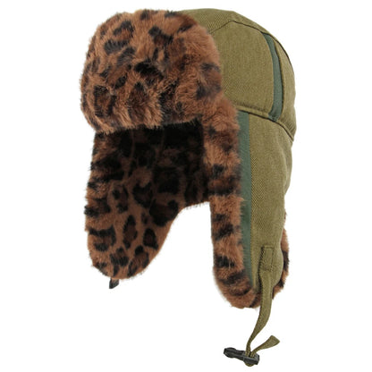 Klondike Leopard-Print Trapper Hat in Army Green
