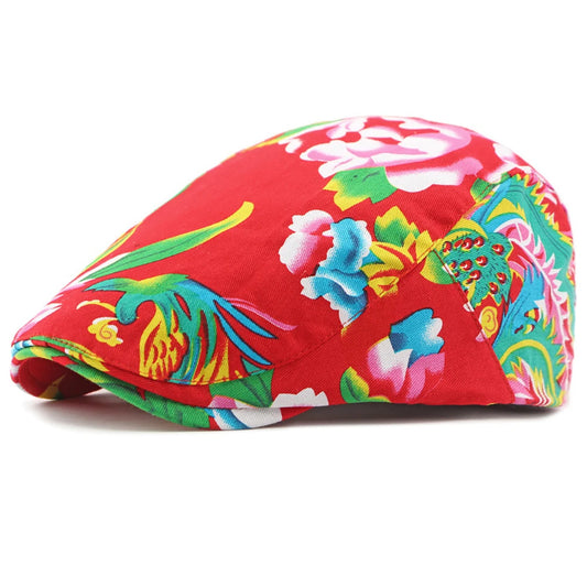 Milan Floral Print Beret in Red