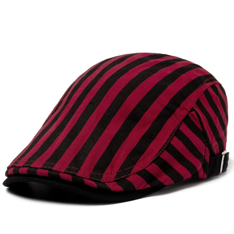 Striped Plaid Cotton Linen Ivy Cap | Thin Summer Flat Cap | Urban Caps NZ