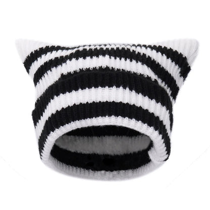 The Cattail | Cat Ears Slouchy Striped Knitted Beanie | Urban Caps NZ