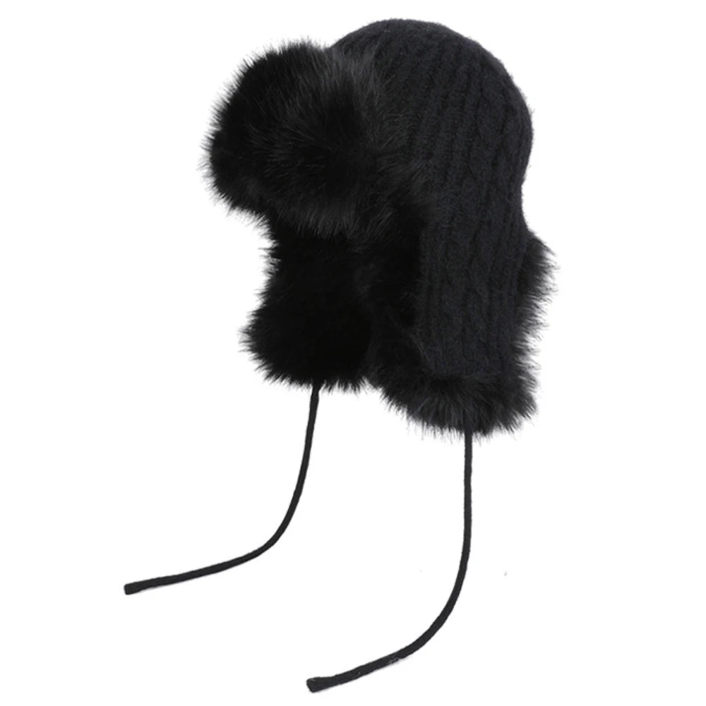 Ilulissat Fluffy Knit Trapper Hat in Black