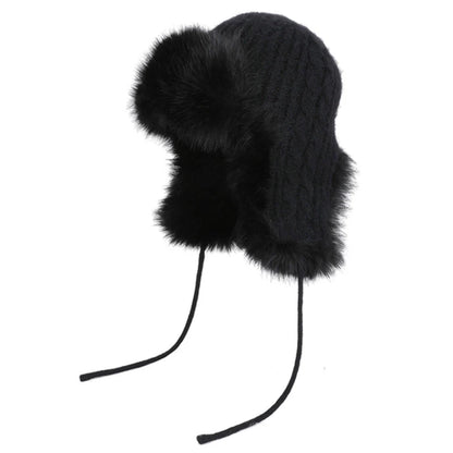 Ilulissat Fluffy Knit Trapper Hat in Black