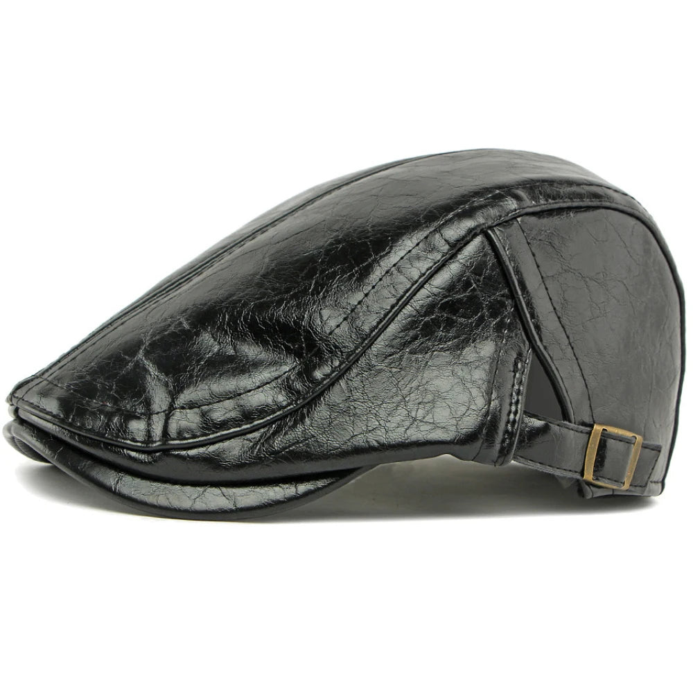 Cadiz Faux Leather Ivy Cap in Black