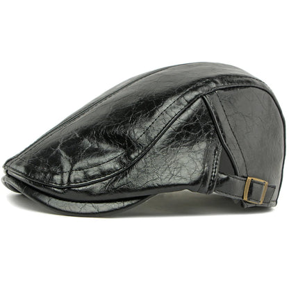 Cadiz Faux Leather Ivy Cap in Black