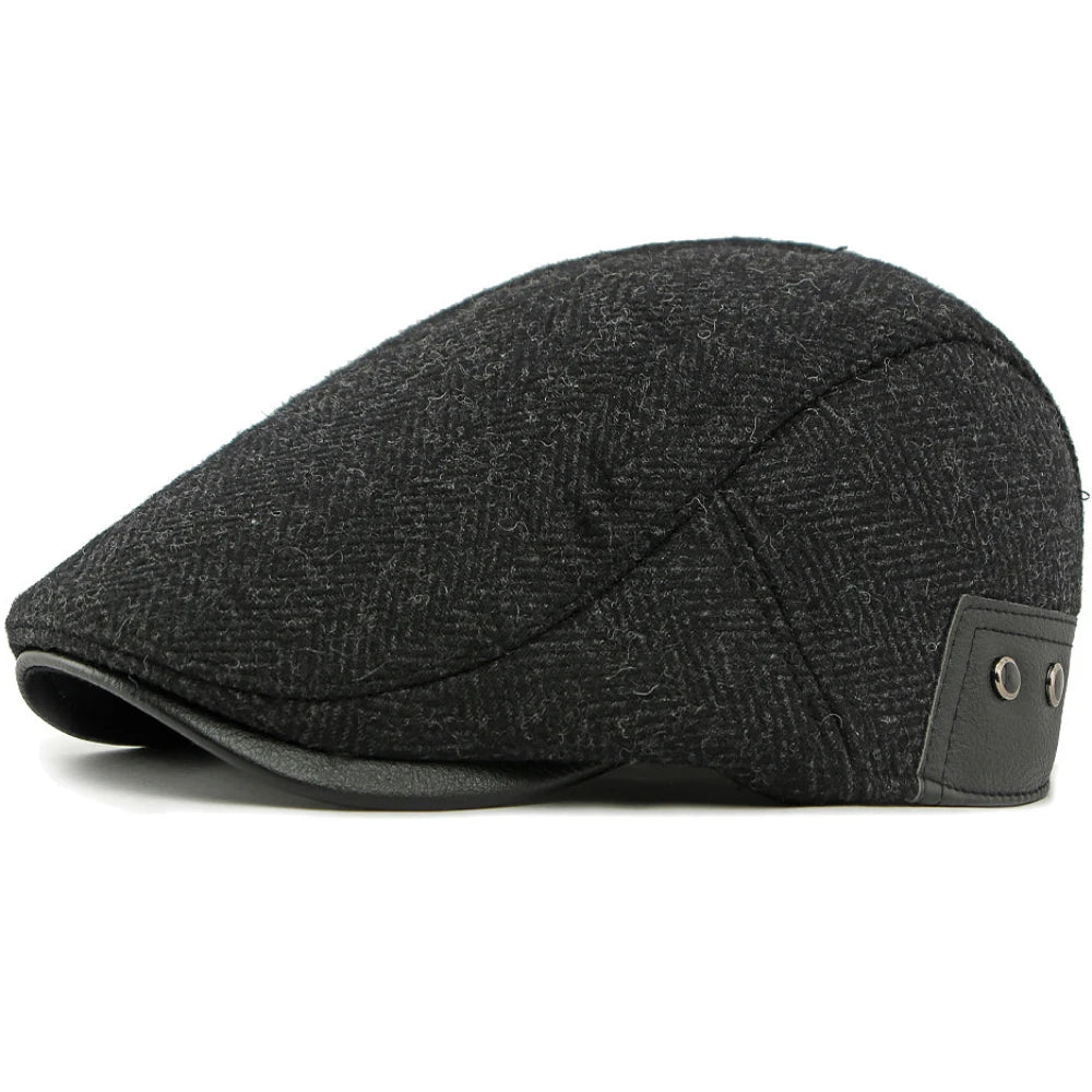Nice Striped Earflap Beret in Black