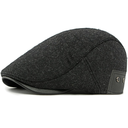 Nice Striped Earflap Beret in Black