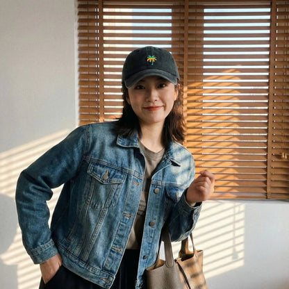 Palm Tree Embroidered Washed Cotton Cap – Unisex