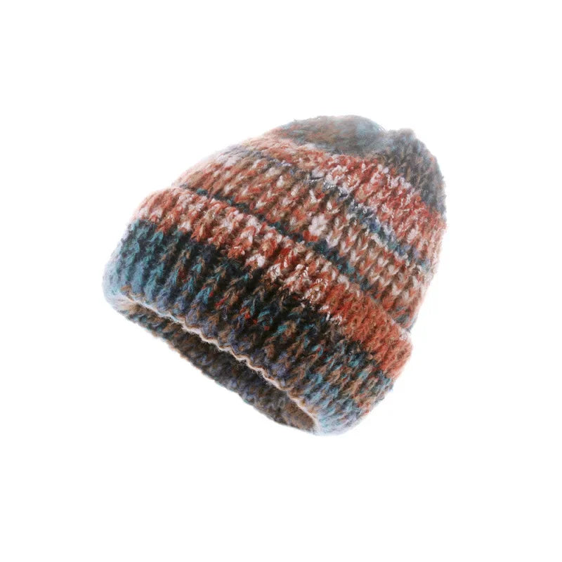 Korean Gradient Knit Beanie – Soft Winter Wool Blend Warm Stretch Beanie Hat
