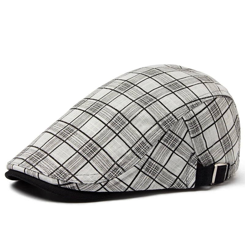 Striped Plaid Cotton Linen Ivy Cap | Thin Summer Flat Cap | Urban Caps NZ
