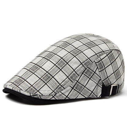 Striped Plaid Cotton Linen Ivy Cap | Thin Summer Flat Cap | Urban Caps NZ
