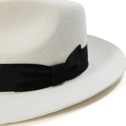 British Style White Fedora Hat – Premium Wool Felt Wide Brim Hat