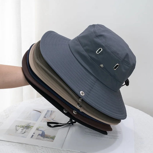 Japanese-style large brim fisherman hat in navy blue
