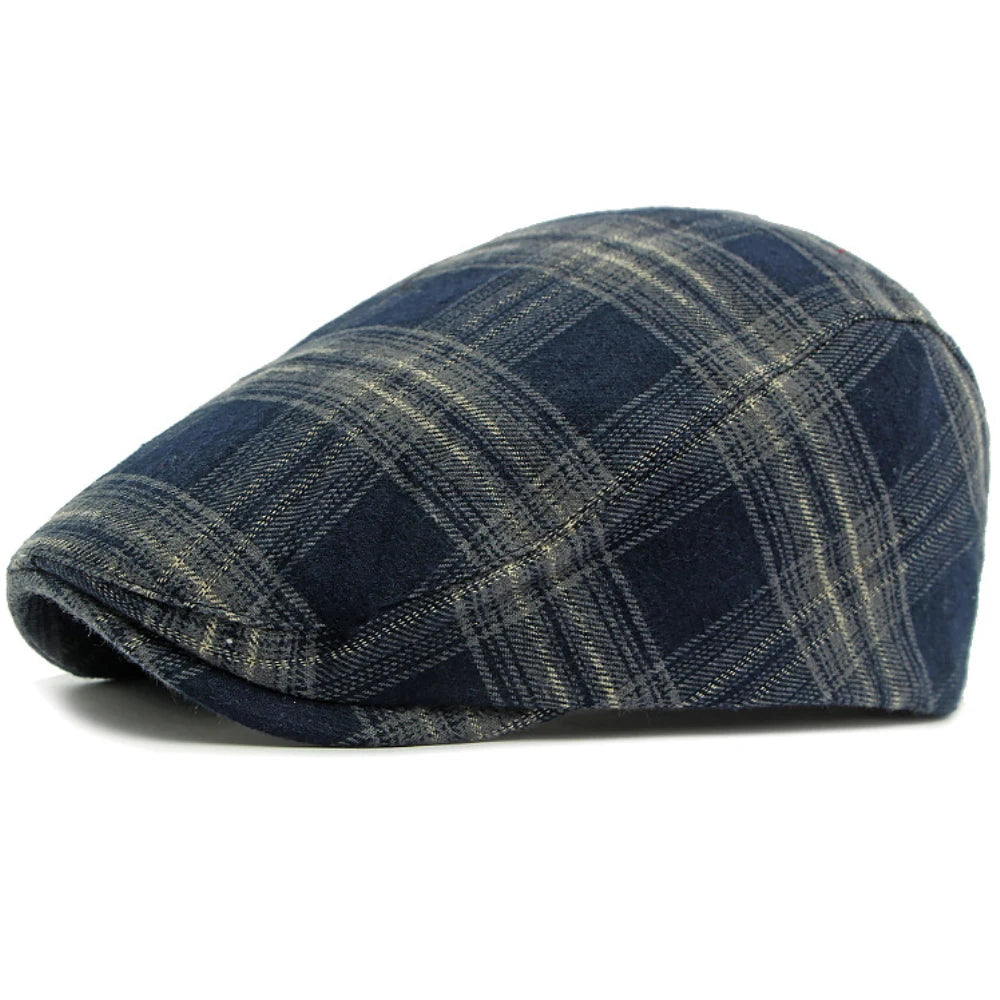 Reading Plaid Artist Beret in Navy Blue
