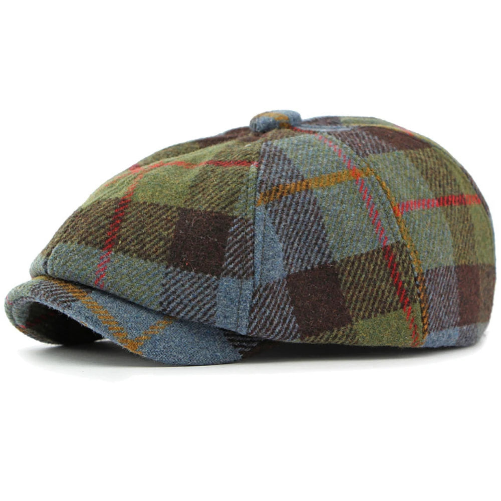 Monmouth Plaid Wool Beret in Army Green