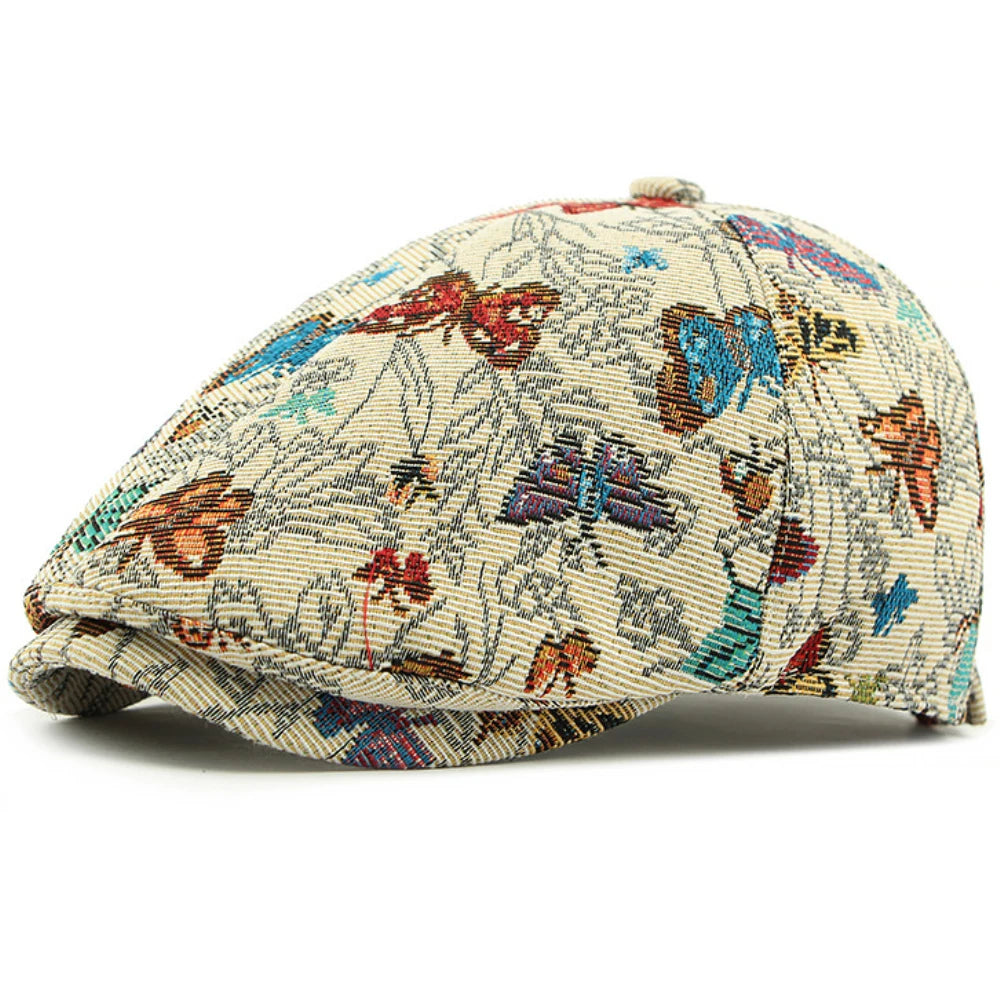 Tewkesbury Animal-Print Beret in Panels Beige