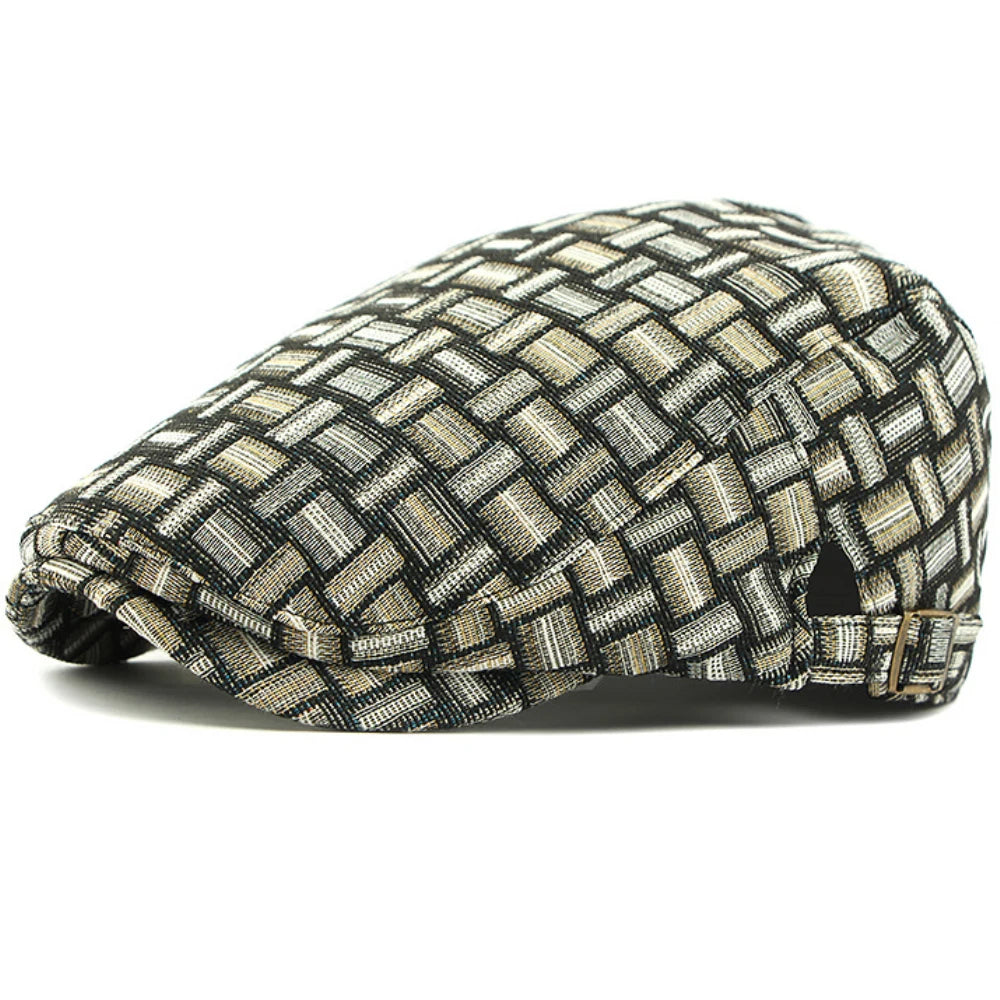 Granada Plaid Artist Beret in Side Buckle Black