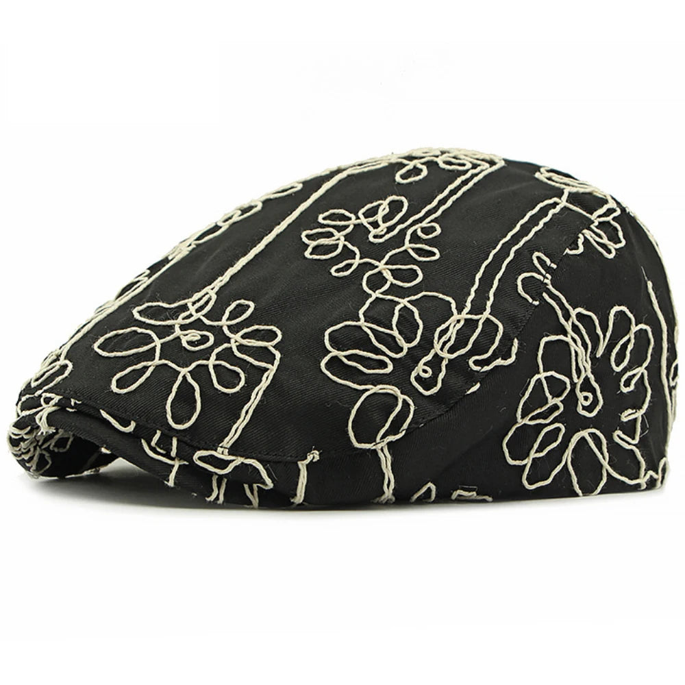 Genoa Floral Denim Beret in Black