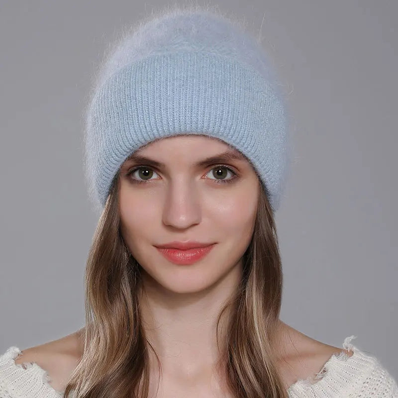 The St Moritz | Twist Angora Rabbit Fur Knitted Beanie | Urban Caps NZ