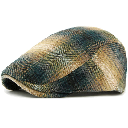 Bury Plaid Wool Beret in Khaki