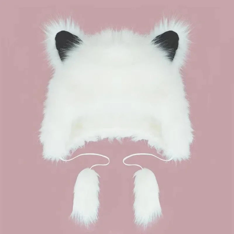 Whimsy Fox Ear Plush Beanie in White