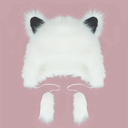 Whimsy Fox Ear Plush Beanie in White