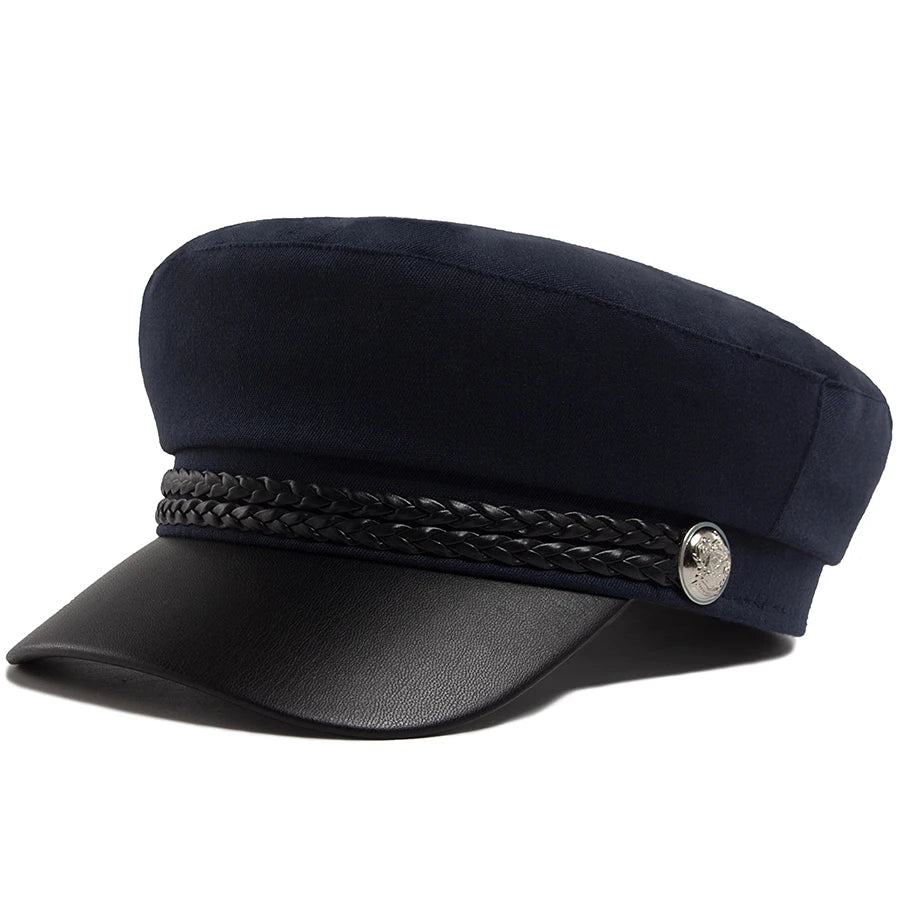PU Leather Brim Ivy Cap | Luxury Soft Cloth Flat Cap | Urban Caps NZ