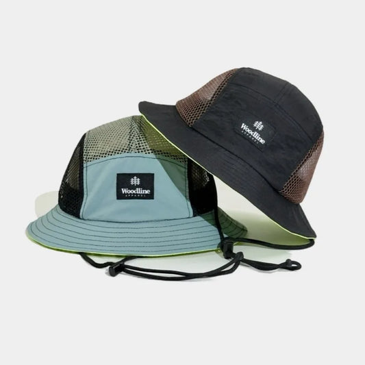 Lightweight breathable mesh bucket hat in black for hiking