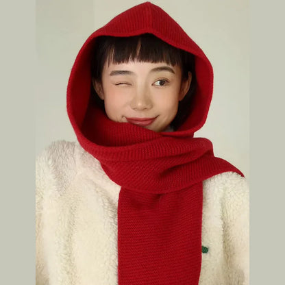 Cumbria Wool Hooded Scarf in Red