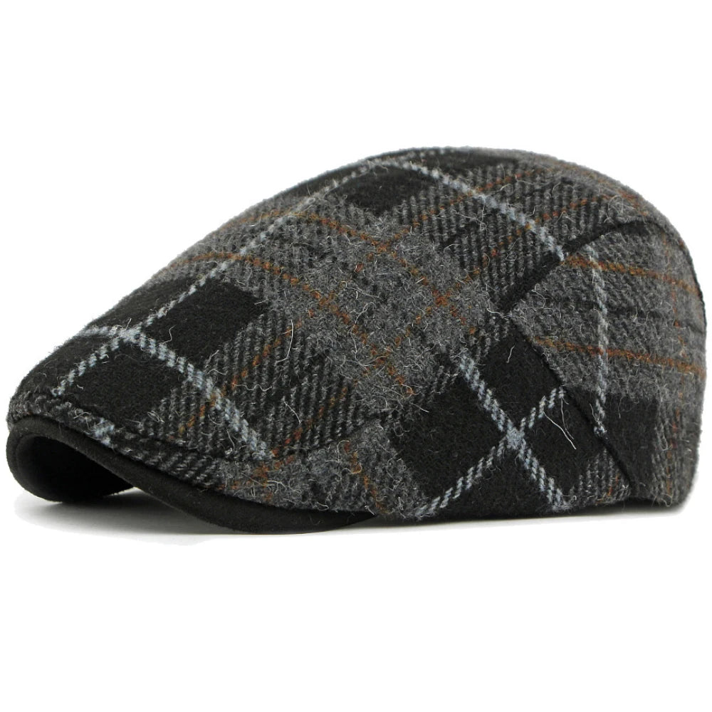 Aberfeldy Wool Plaid Beret in Black