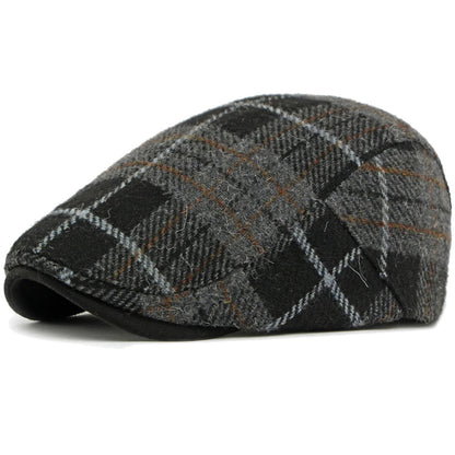 Bury Plaid Wool Beret in Black