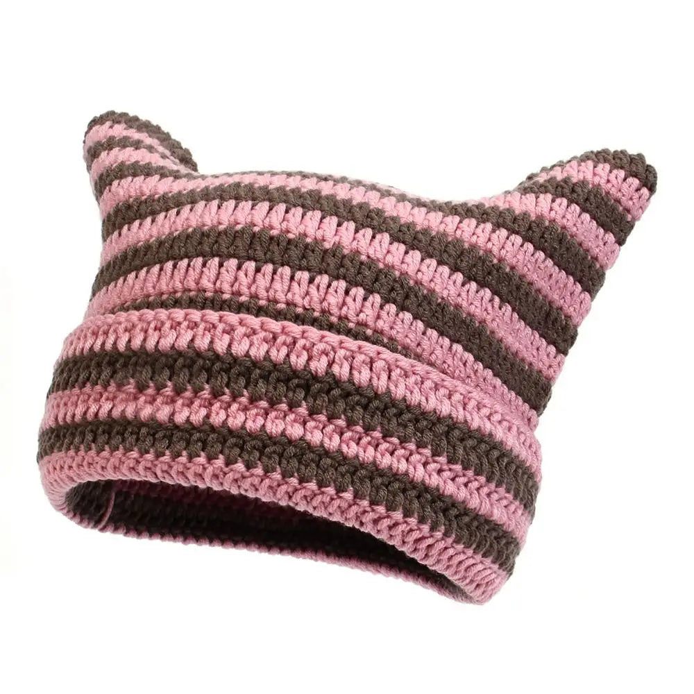 The Harajuku | Cat Ears Gothic Wool Striped Skullies Beanie | Urban Caps NZ