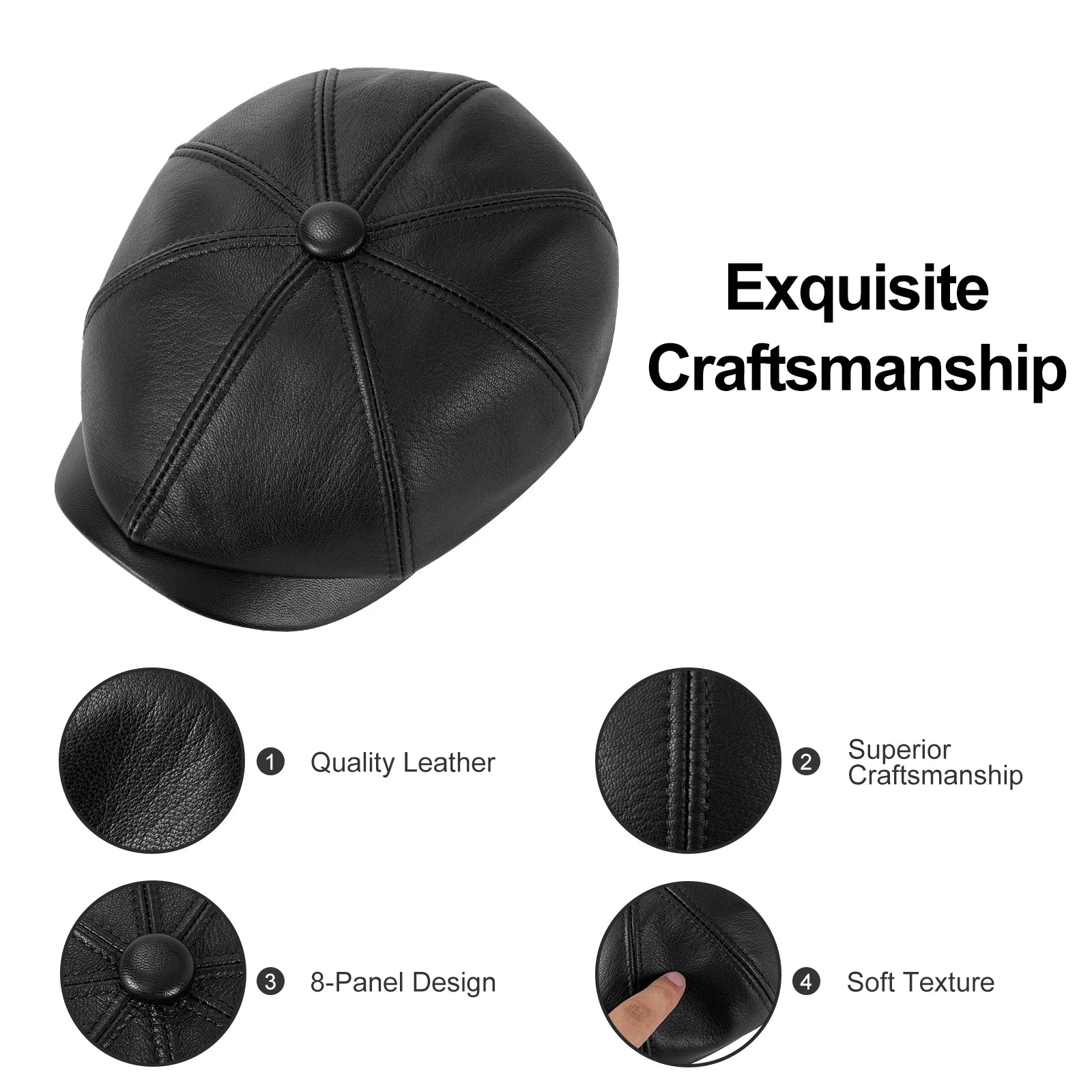 The Belgravia | Premium Leather 8-Panel Newsboy Cap | Urban Caps NZ