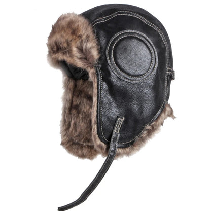 Khatanga Faux Leather Trapper Hat in Black