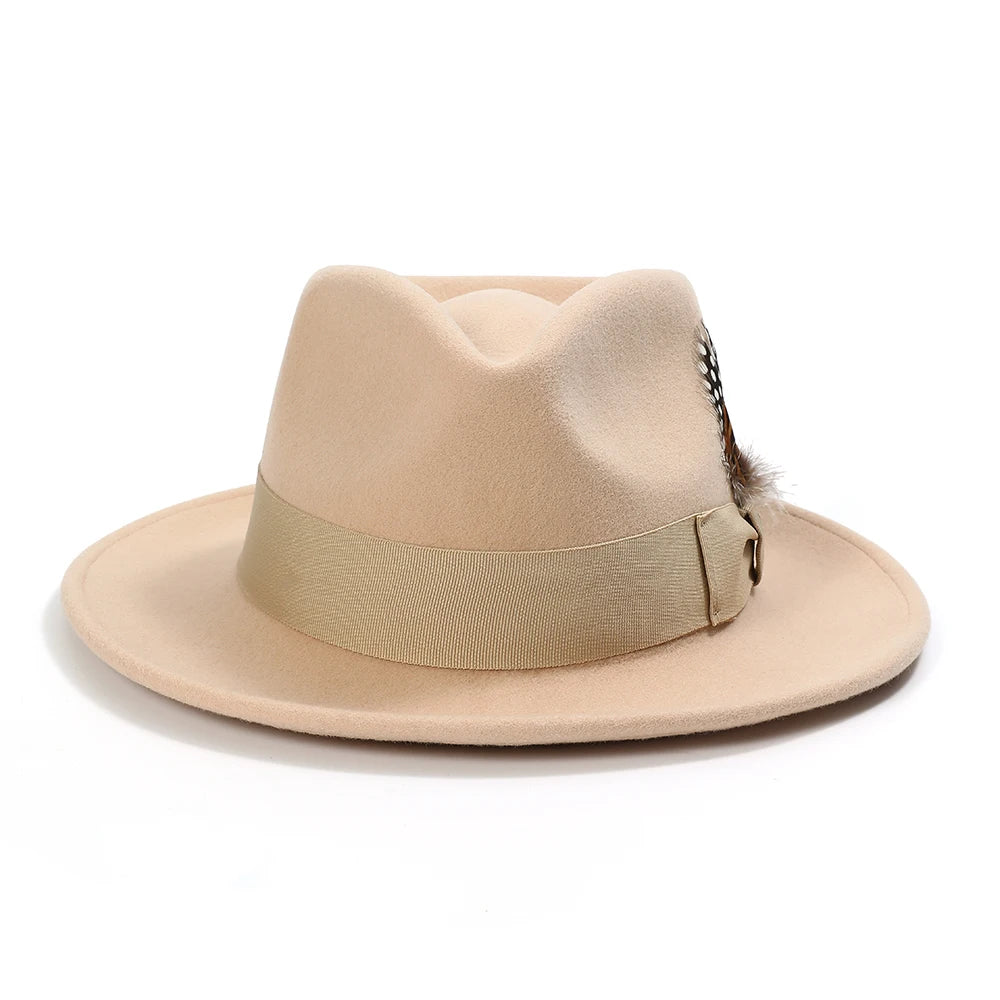 Premium Wool Fedora Hat – Feather Band Gentleman Fedora