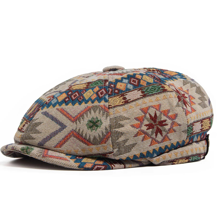 Geometric Print Newsboy Cap | Bohemian Heritage Cap | Urban Caps NZ