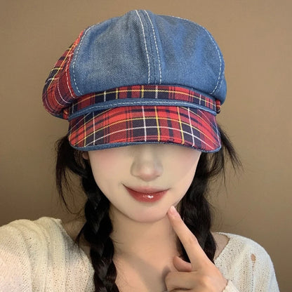 Eastbourne Patchwork Newsboy Beret in Blue