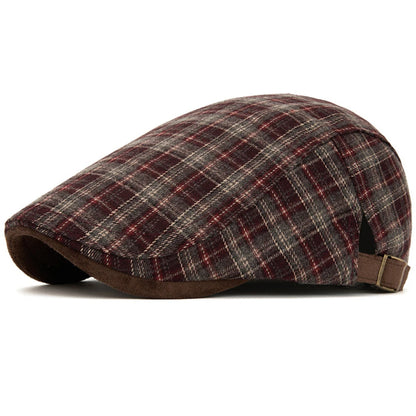 Ripon Plaid Winter Beret in Dark Red