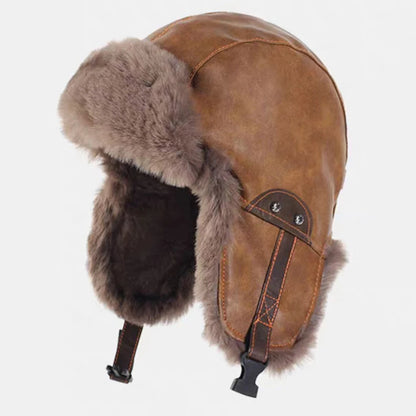 Nunivak Waterproof Leather Trapper Hat in Camel