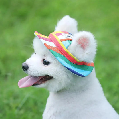 Floral print dog cap with front peak and ear holes