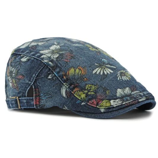 Lucca Floral Washed Denim Beret