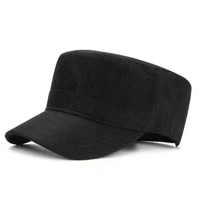 Wexford Big & Tall Linen Flat Cap in Black
