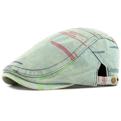 Frome Geometric Denim-Style Beret in Light Blue