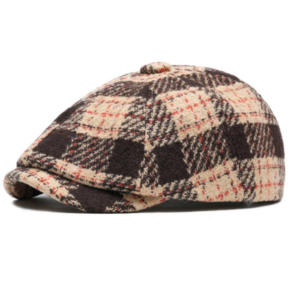 Bakewell Plaid Winter Beret in Khaki