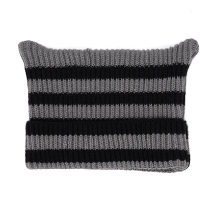 The Cattail | Cat Ears Slouchy Striped Knitted Beanie | Urban Caps NZ