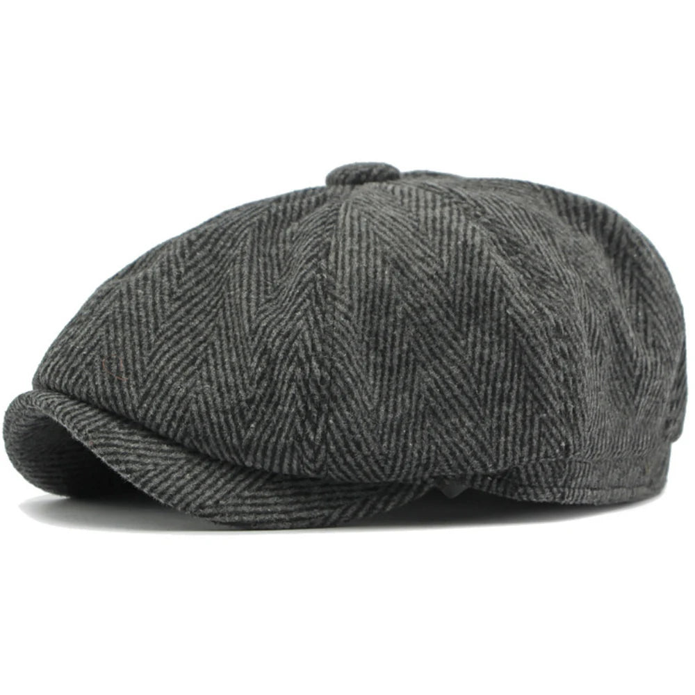Melrose Striped Wool Beret in Dark Grey
