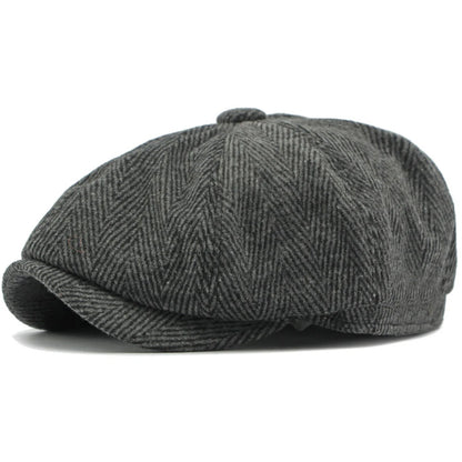 Melrose Striped Wool Beret in Dark Grey